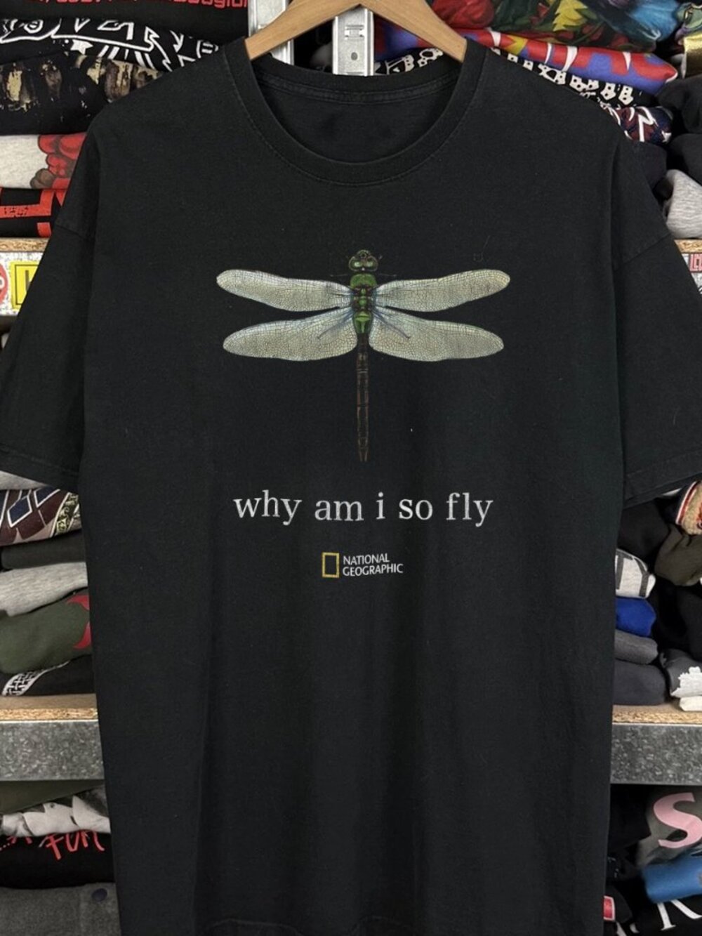 90s National Geographic Why Am I So Fly Black Tee